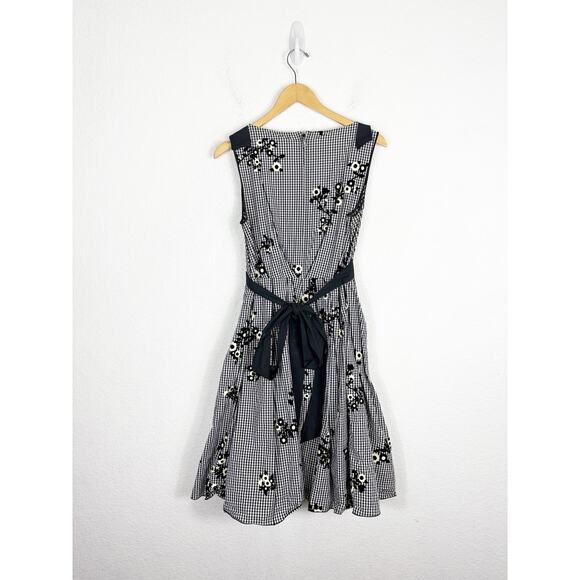 Marc Jacobs Black & White Gingham Floral Dress Size 6 Fit & Flare Sleeveless - Picture 11 of 12